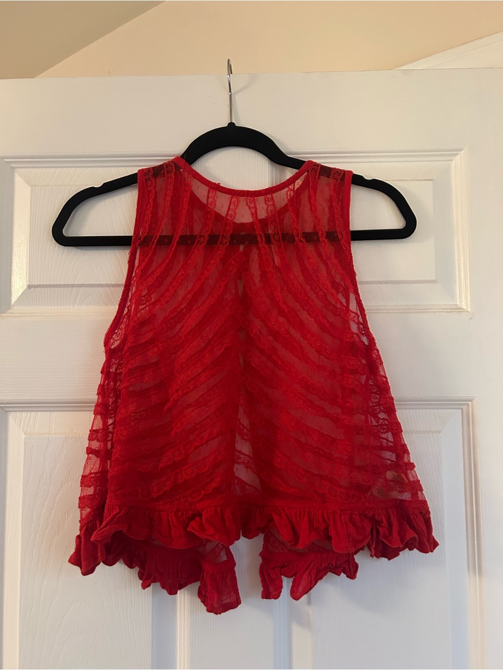 Free People Red Lace Ruffle Hem Tank